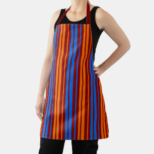 Delantal Diseño de rayas verticales naranja rojo azul