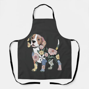 Delantal Diseño de silueta de beagle florido