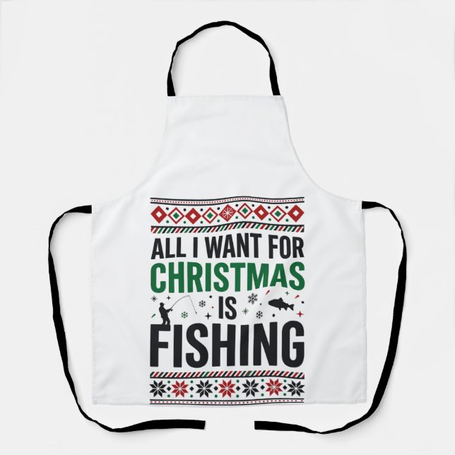Delantal Diseño de suéter feo de pesca de Navidad (Anverso)