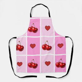 Delantal Diseño de tablero de ajedrez de corazón de cereza 