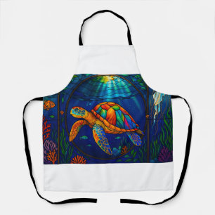 Delantal Diseño de tortuga marina de vidrio tintado vibrant