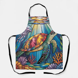 Delantal Diseño de tortuga marina de vidrio tintado vibrant