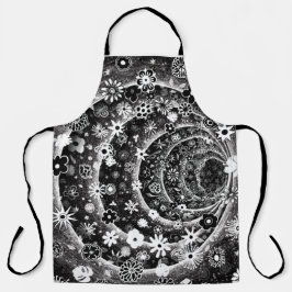 Delantal Diseño de túnel floral blanco y negro