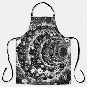 Delantal Diseño de túnel floral blanco y negro