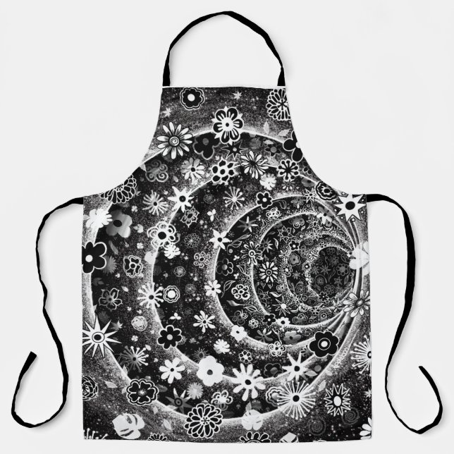 Delantal Diseño de túnel floral blanco y negro (Anverso)
