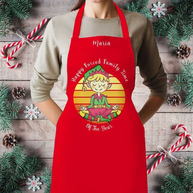 Delantal Diseño de vacaciones en familia de Elf Forzadas (Funny Happy Forced Family Time Of The Year Apron, Customize, Personalize.)