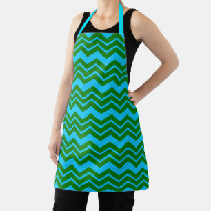 Delantal Diseño de zigzag Chevron azul verde