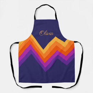 Delantal Diseño de zigzag retro morado, naranja y amarillo
