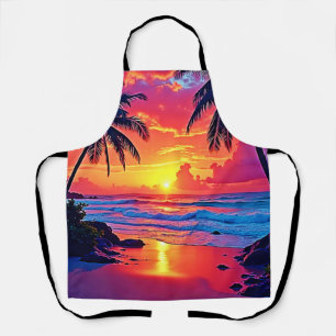 Delantal Diseño del paraíso tropical del atardecer