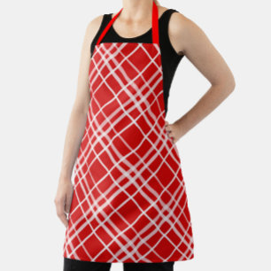 Delantal Diseño del patrón de trazos de tartán blanco rojo