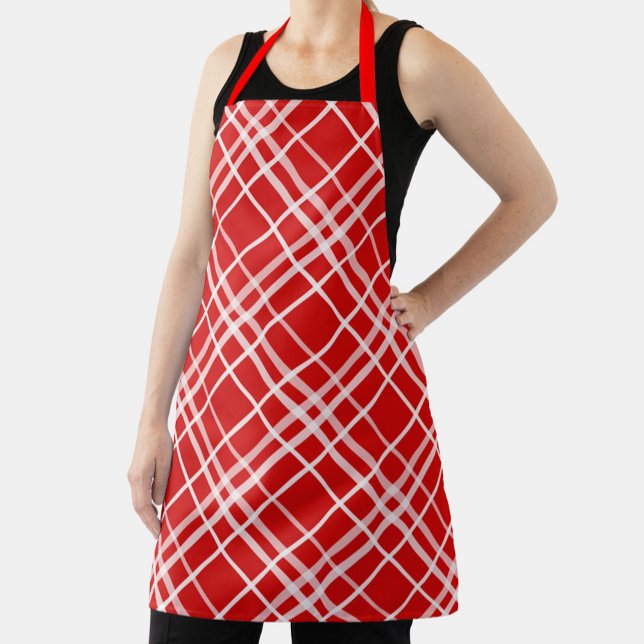 Delantal Diseño del patrón de trazos de tartán blanco rojo (Subido por el creador)