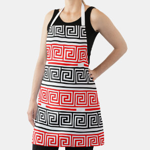 Delantal Diseño del patrón rojo blanco negro griego de clav