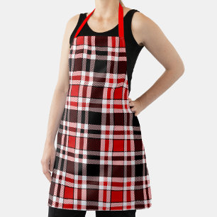 Delantal Diseño del patrón Tartán de Flannel Blanco Rojo