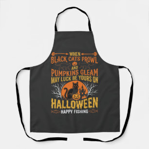 Delantal Diseño Feliz de Calabaza de Gato Negro de Hallowee
