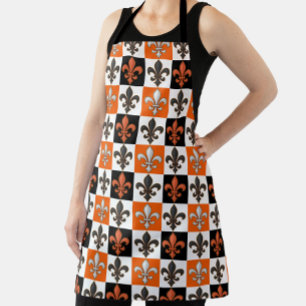 Delantal Diseño Fleur-de-lis con cuadros blancos negros nar