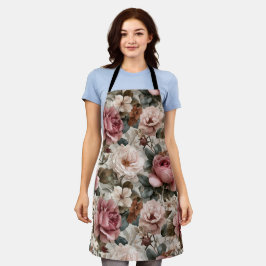 Delantal Diseño floral boho dusty rose beige