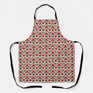 Delantal Diseño floral con flores rojas y hojas verdes