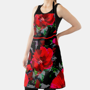 Delantal Diseño floral de amapola roja retro con tira
