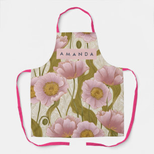Delantal Diseño Floral de Amapola Rosa Vintage Personalizad