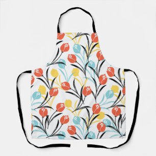 Delantal Diseño floral de patrón vibrante de tulipán en bla