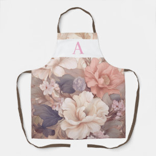 Delantal Diseño floral pastel personalizado con monograma