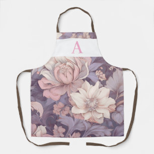 Delantal Diseño floral pastel personalizado con monograma