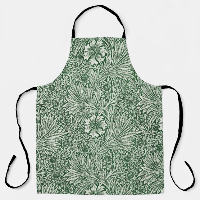 Delantal diseño floral verde caléndula de william morris (Anverso)