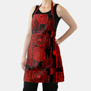 Delantal Diseño modernista negro y rojo