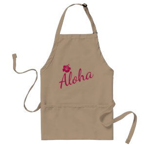 Delantal Diseño original de texto rosa ALOHA y flor