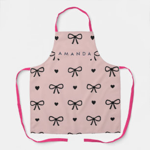Delantal Diseño Personalizado de Lazo Rosa y Corazón Chic y