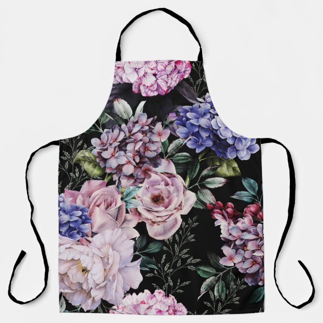 Delantal Diseño Seamless de la acuarela floral oscura (Anverso)