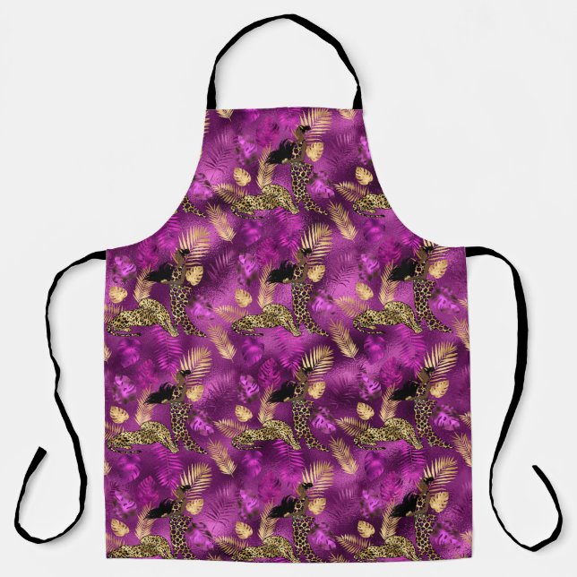 Delantal Diseño serie Leopardo morado y dorado 6 (Anverso)