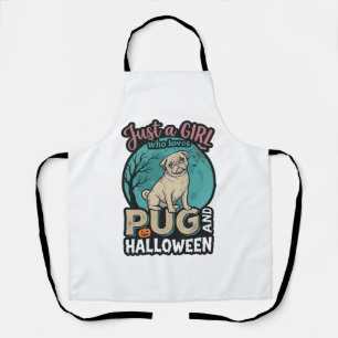 Delantal Diseño vector vintage de niña pug Halloween_1