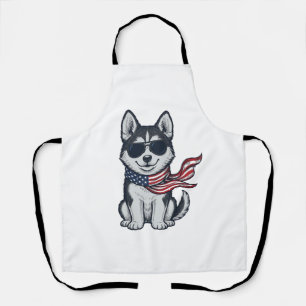 Delantal Diseño vectorial de cachorro Husky patriótico vint