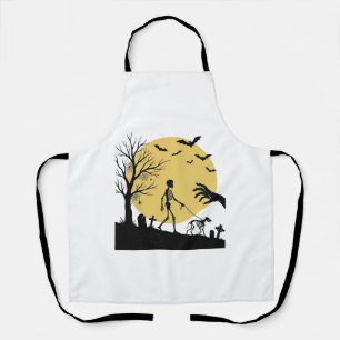 Delantal Diseño vectorial de perro esqueleto luna de Hallow