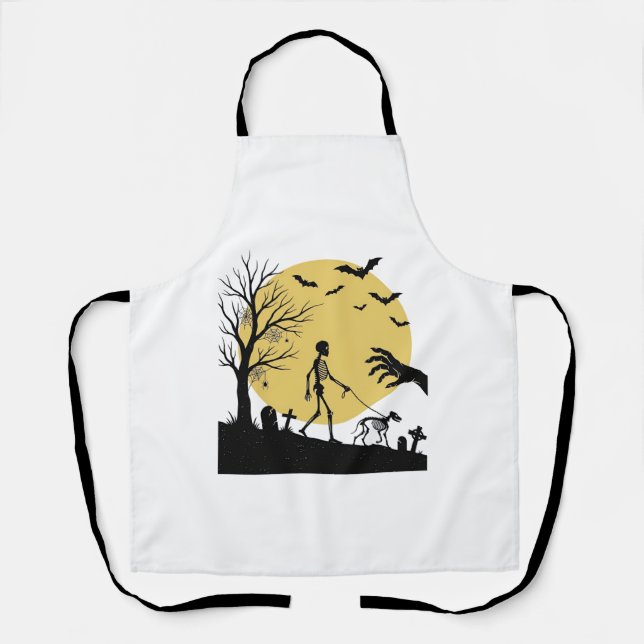 Delantal Diseño vectorial de perro esqueleto luna de Hallow (Anverso)