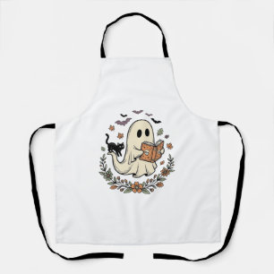 Delantal Diseño vectorial floral de gato fantasma vintage d