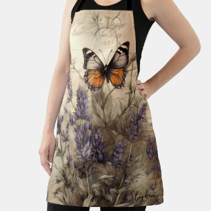 Delantal Diseño Vintage de Mariposa Lavanda Personalizado