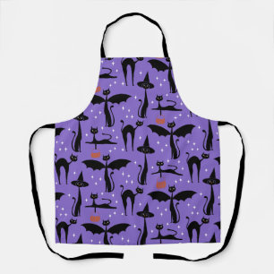 Delantal Disfraz de Halloween MCM Minimalista Gatos Morado