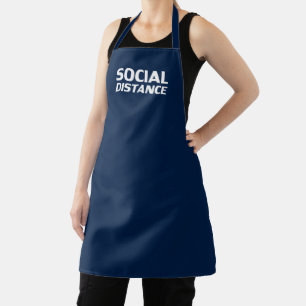 Delantal Distancia social tipografía moderna divertida azul