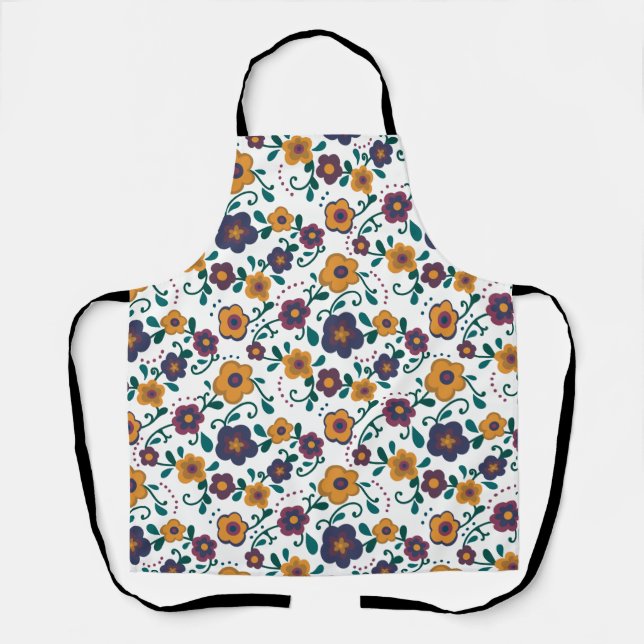 Delantal Ditzy retro daisy de arte popular de los años 70 e (Anverso)