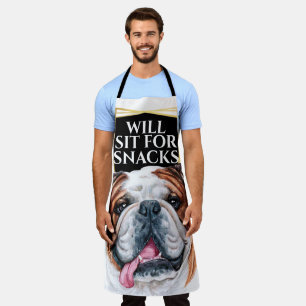 Delantal Divertido Bulldog inglés para aperitivos acuarela