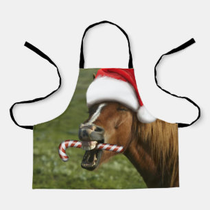 Delantal Divertido caballo de Navidades con sombrero Santa 