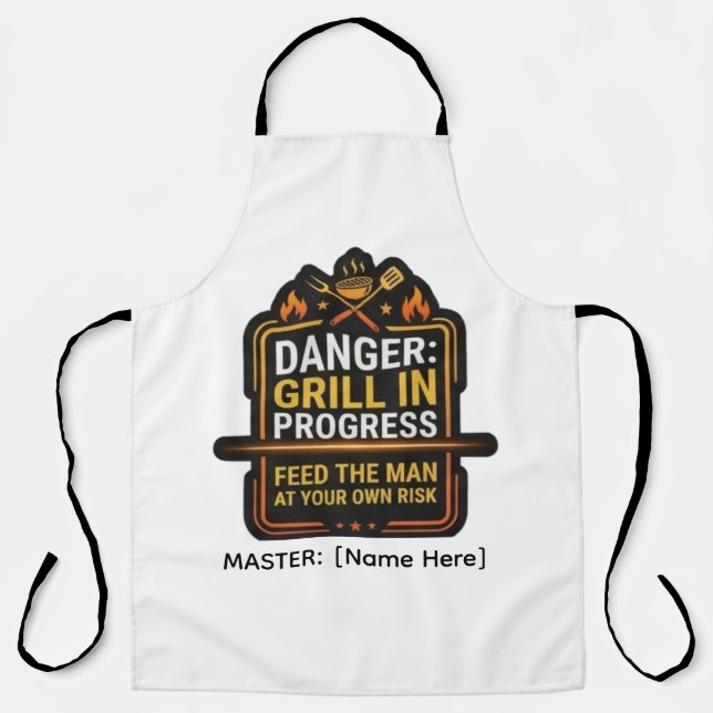 Delantal divertido Danger Grill en progreso BBQ –  (Anverso)