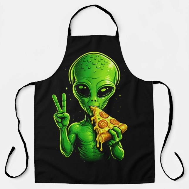 Delantal divertido de chef de pizza Alien amante d (Anverso)