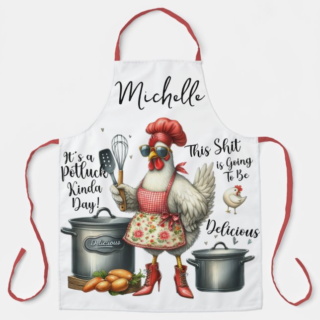 Delantal Divertido pollo personalizado diciendo (Anverso)
