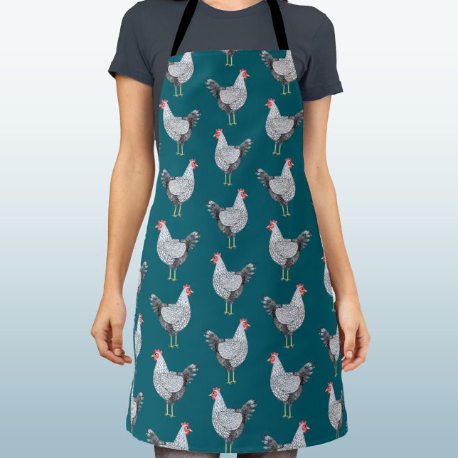 Delantal Divertido Wyandotte Pollo Hen Acuarela Verde Verde (Wyandotte Chicken watercolor hen pattern apron)