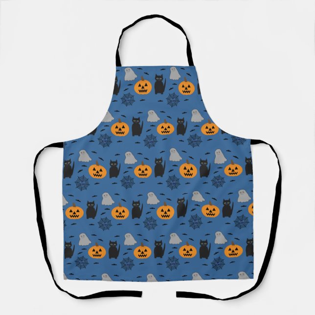 Delantal Divertido y divertido Halloween Cat Ghost Pumpkin  (Anverso)