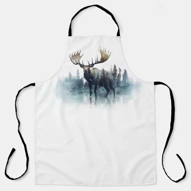 Delantal Doble exposición de alce frente a un bosque (Anverso)