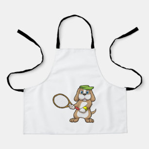 Delantal Dog at Tennis with Tennis racket & Cap